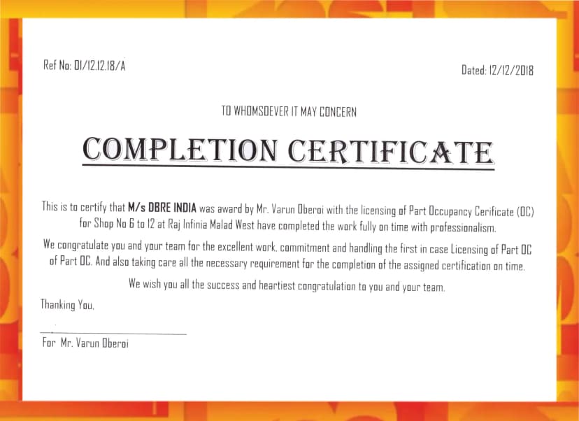 Completion Certificate