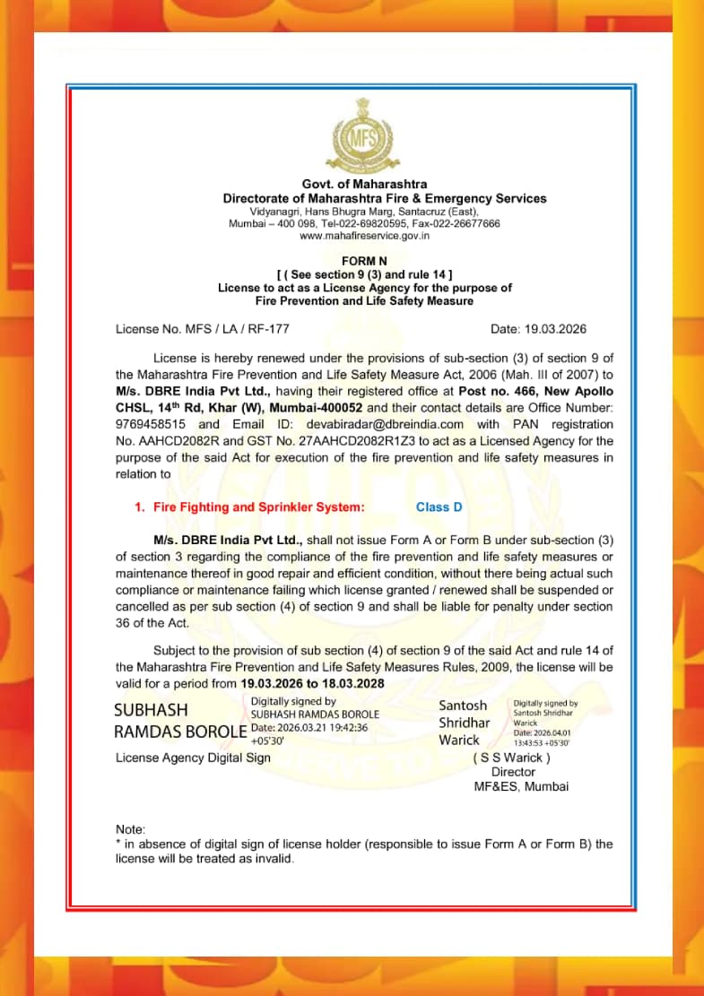 FIRE FIGHTING LICENSE CERTIFICATE